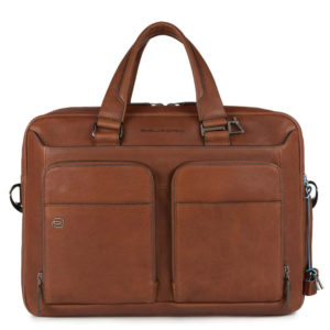 Piquadro B3 CA2849 Black Square Portfolio Computer Briefcase Cognac