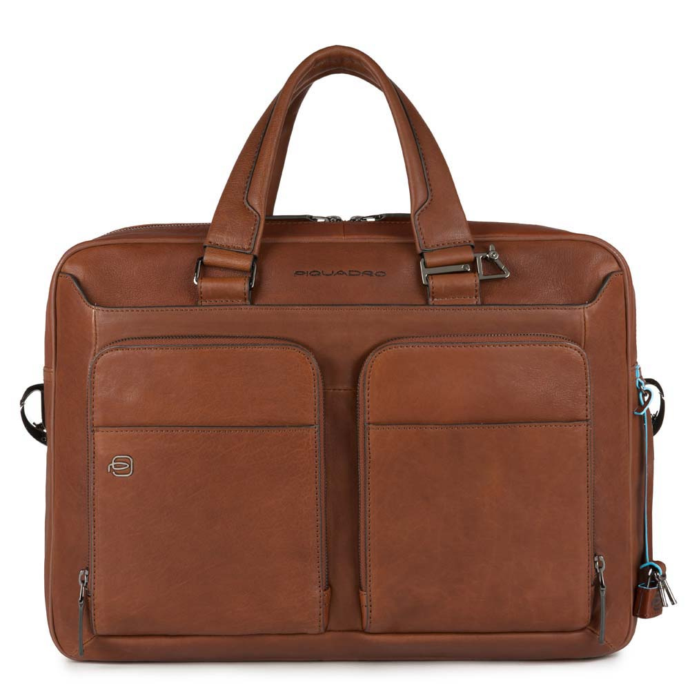 Piquadro B3 CA2849 Black Square Portfolio Computer Briefcase Cognac