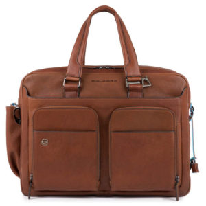 Piquadro B3 CA3950 Black Square Computer Bag Cognac