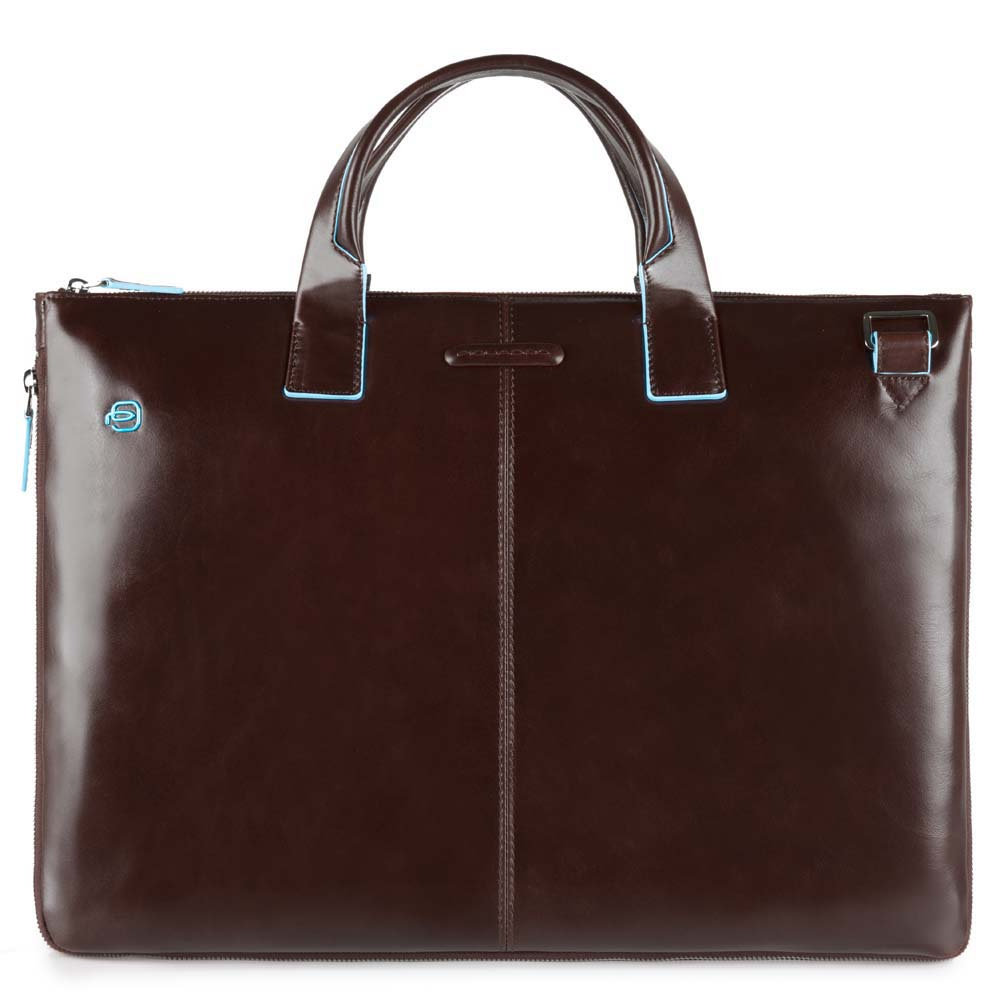 Piquadro B2 CA4021 Blue Square Expandable Slim Computer Bag Dark Brown