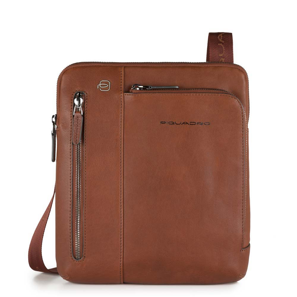 Piquadro B3 CA1816 Black Square  iPad Crossbody Bag Cognac