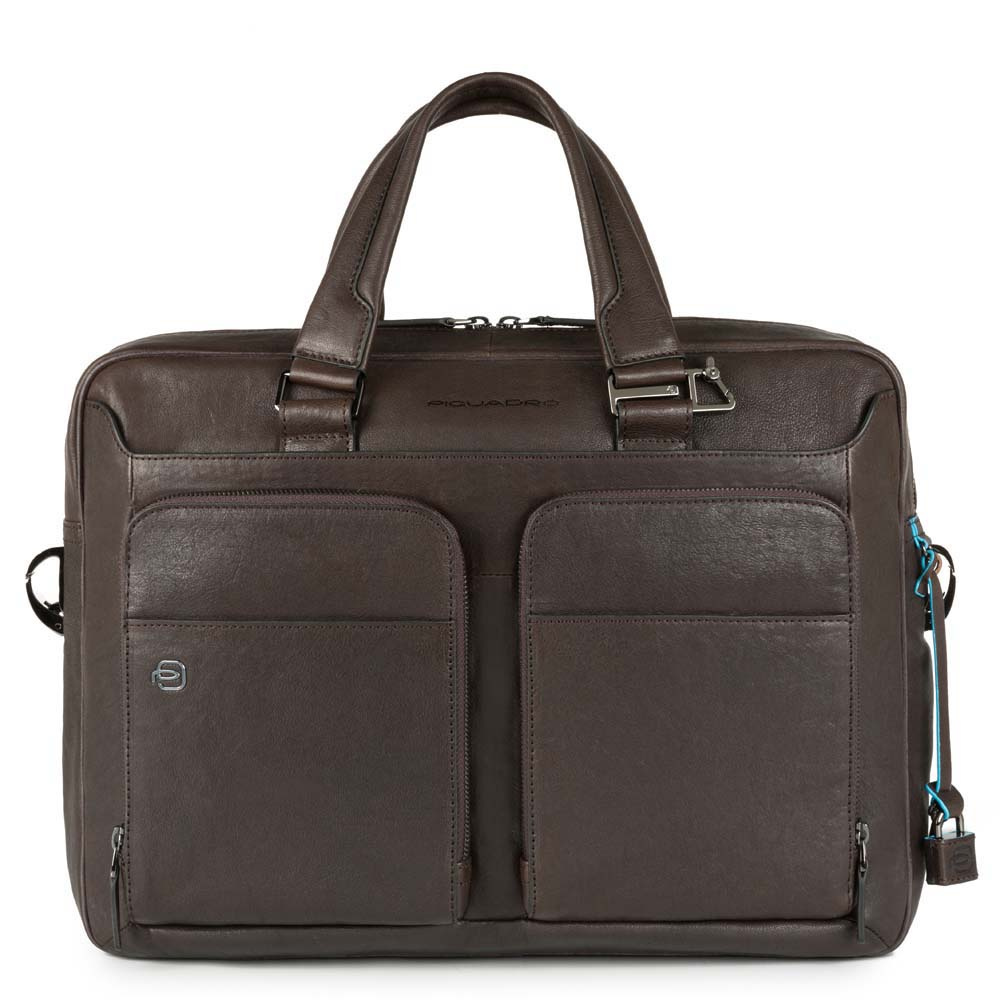 Piquadro B3 CA2849 Black Square Portfolio Computer Briefcase Dark Brown